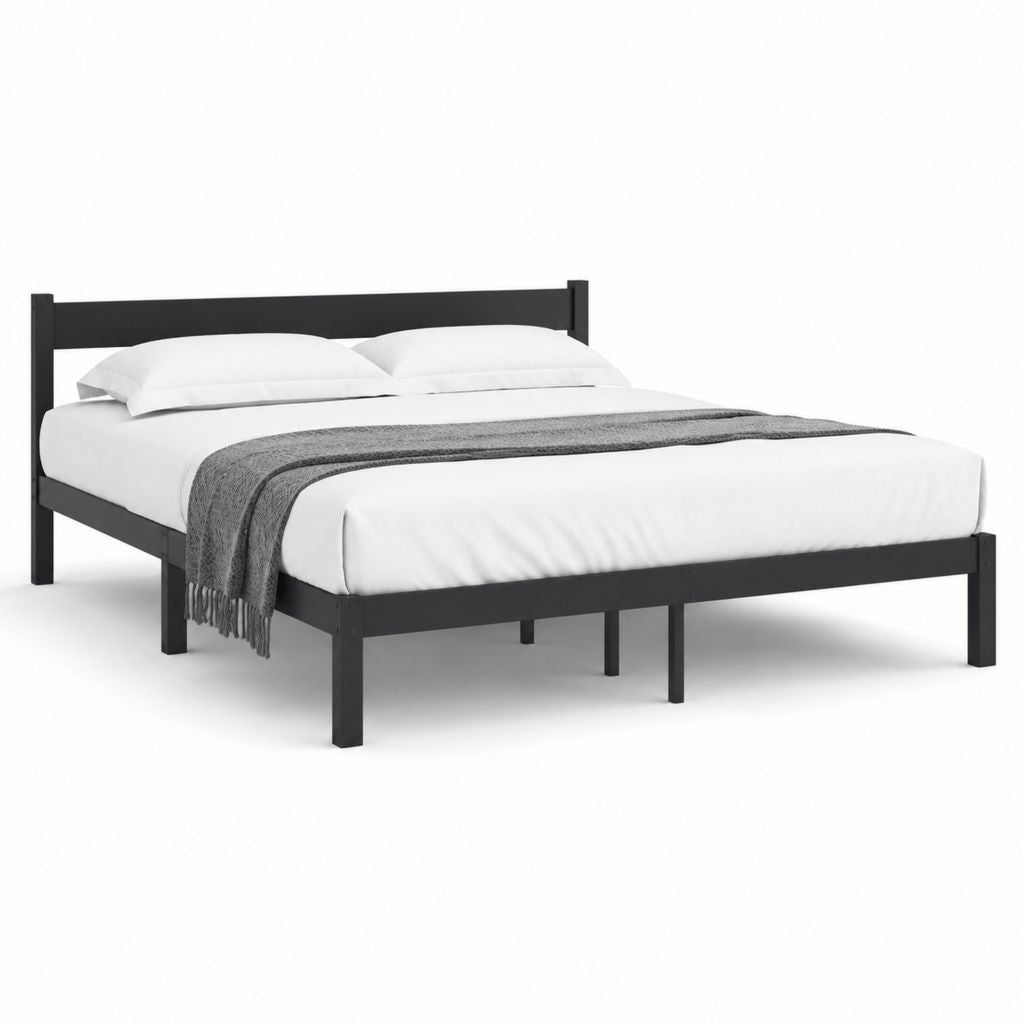 Letto matrimoniale 160 x 200 cm in legno massello di pino nero con testiera e rete a doghe
