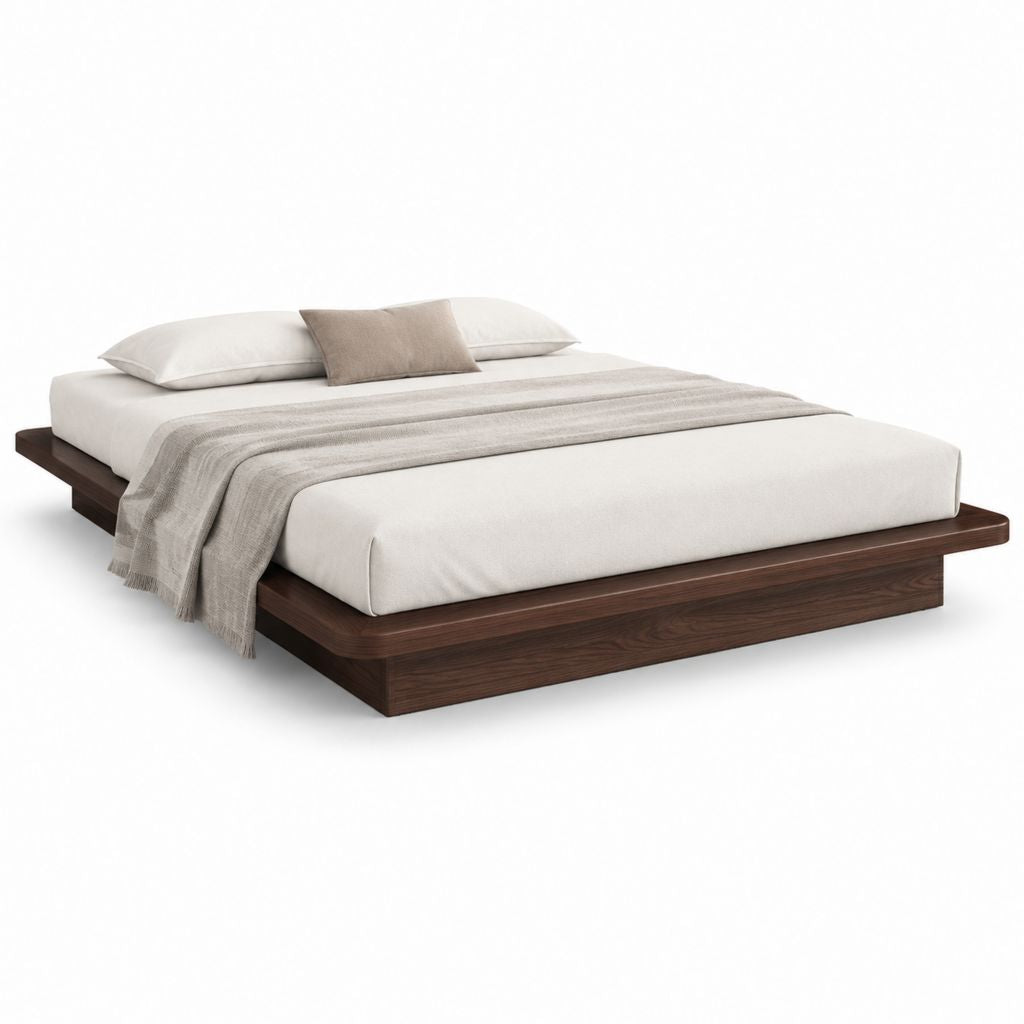 Letto matrimoniale a piattaforma 160 × 200 cm in MDF impiallacciato noce marrone scuro, senza testiera, 220 × 180 × 28 cm