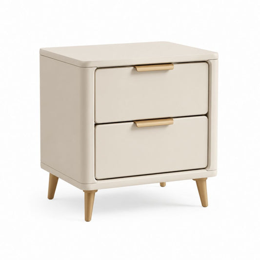 Comodino beige e oro in MDF e legno con 2 cassetti, 50 × 40 × 58 cm