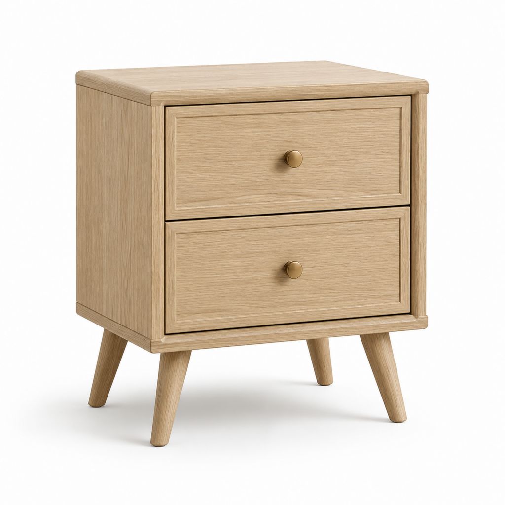 Comodino rettangolare in legno con 2 cassetti, rovere naturale, 50 × 40 × 60 cm