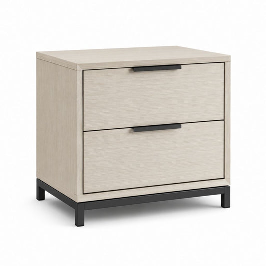 Comodino rettangolare con 2 cassetti in legno e metallo, rovere chiaro e nero, 50 x 40 x 55 cm
