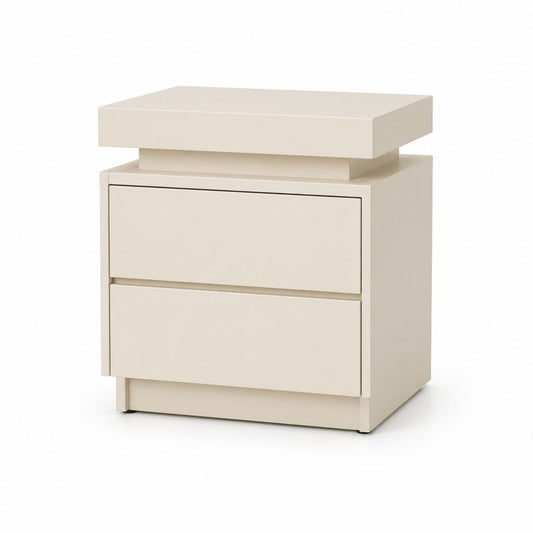 Comodino rettangolare in MDF laccato beige crema con 2 cassetti, 50 x 40 x 60 cm