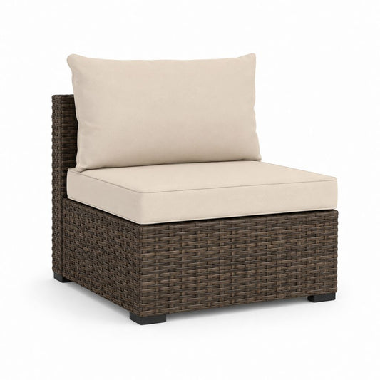 Poltrona modulare da giardino in polyrattan marrone con cuscini color crema, 70 x 70 x 60,5 cm