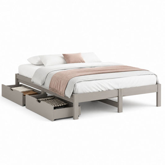 Struttura letto matrimoniale in legno con 2 cassetti, tortora, 188 x 208 x 42 cm, per materasso 180 x 200 cm