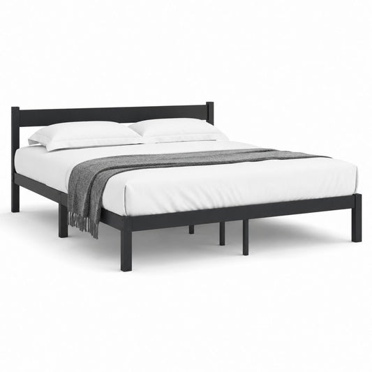 Letto matrimoniale 160 x 200 cm in legno massello di pino nero con testiera e rete a doghe